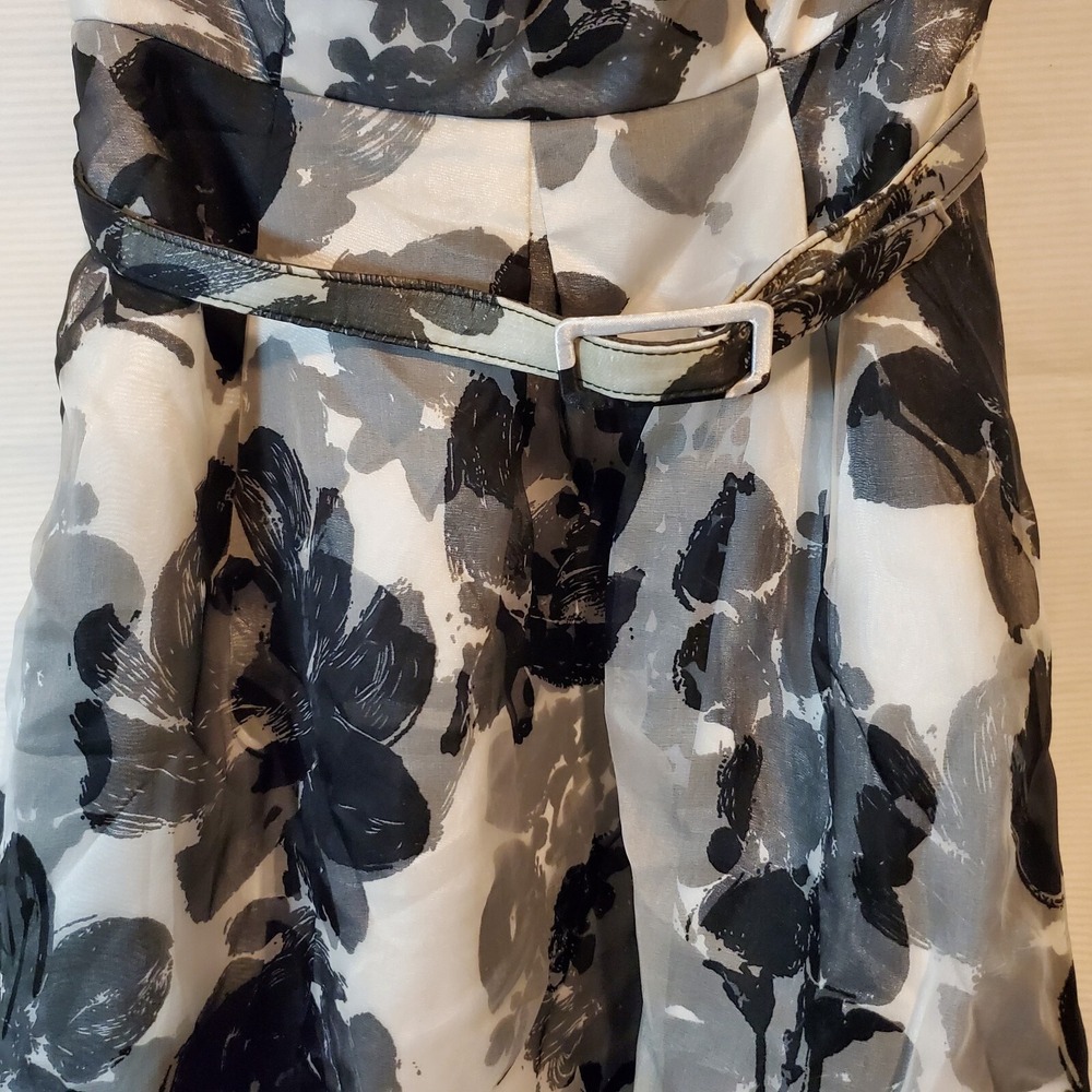 White House Black Market Sz 00 Black White Floral Strapless Dress Cocktail/Prom - Picture 3 of 7